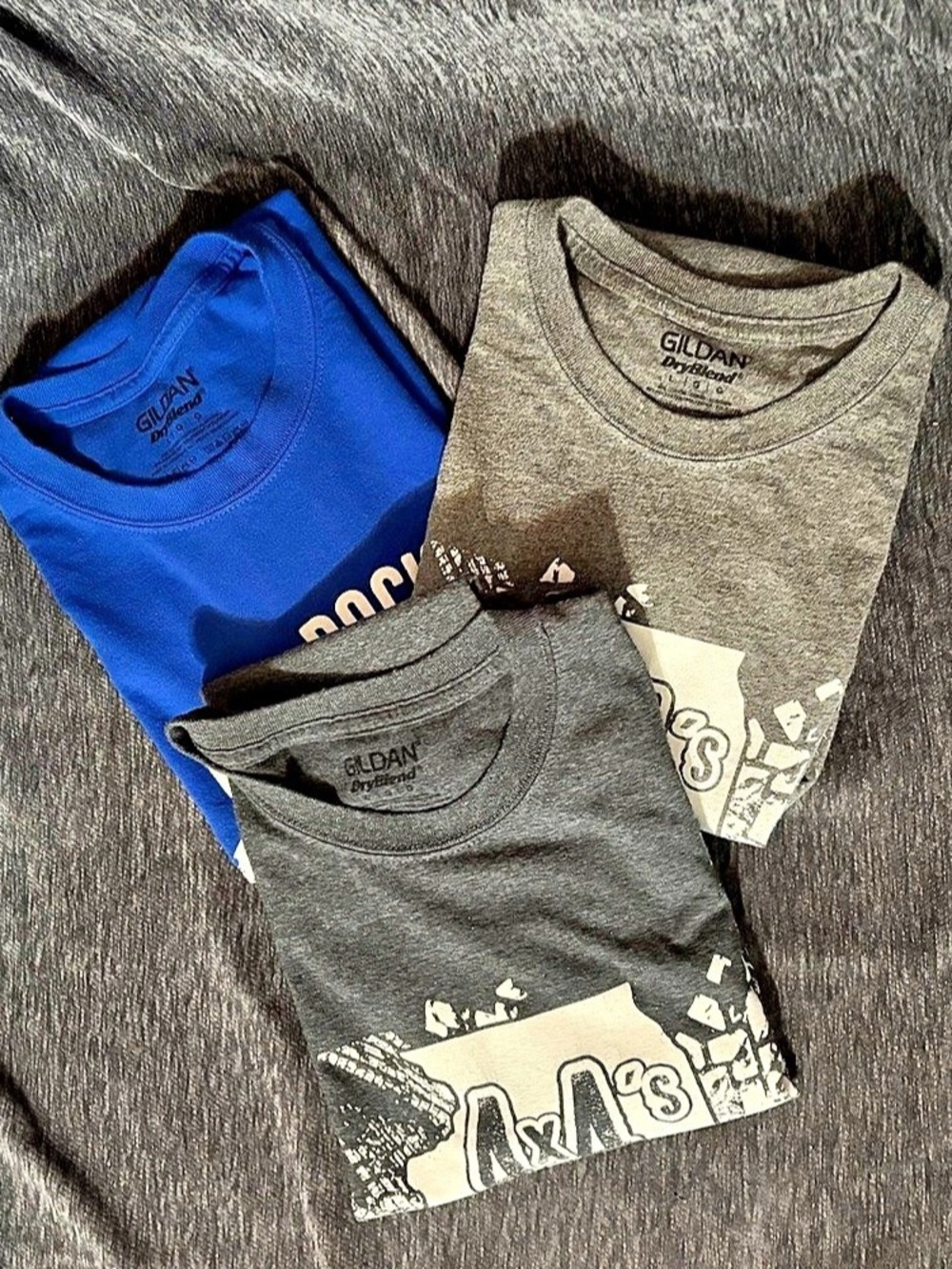 (166) Gildan DryBlend 50/50 T-Shirt Graphic 3-Pack Large Blue & Gray